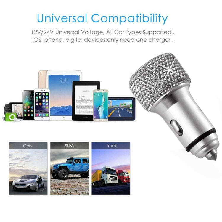 Car Diamond Aluminium Alloy QC3.0 Dual USB Quick Charger(White)