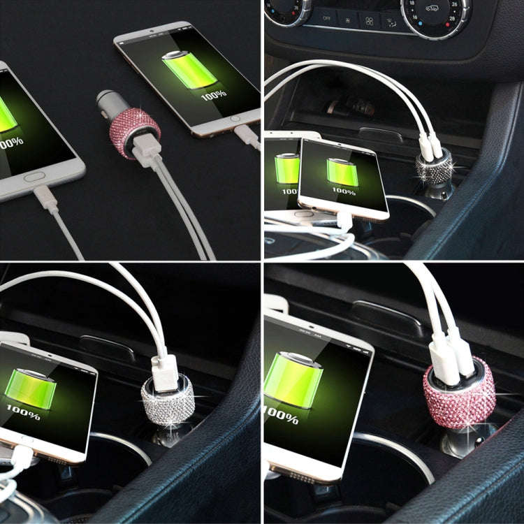 Car Diamond Aluminium Alloy QC3.0 Dual USB Quick Charger(White)