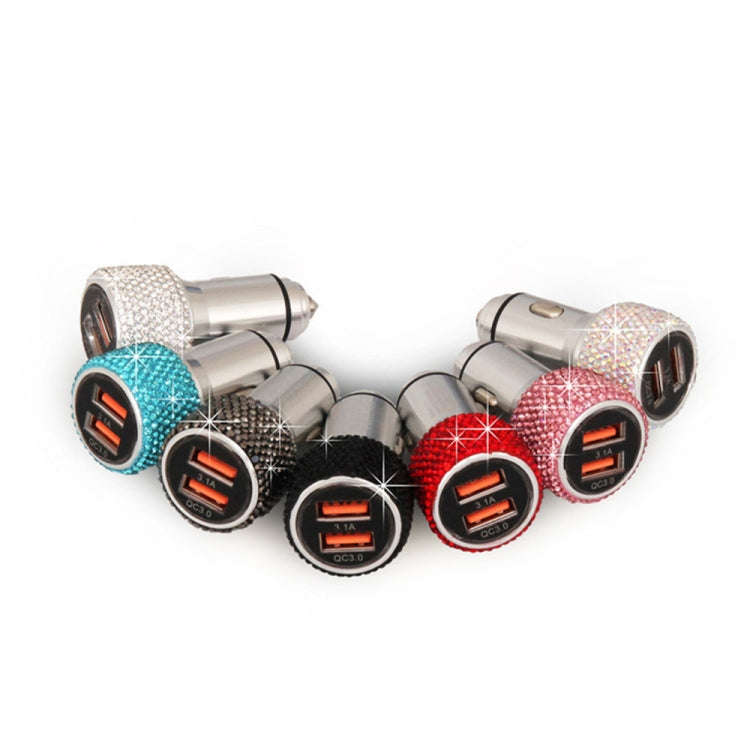 Car Diamond Aluminium Alloy QC3.0 Dual USB Quick Charger(White)