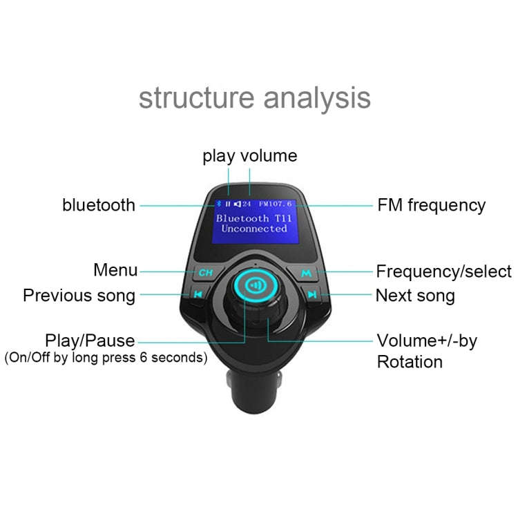 T11 Bluetooth FM Transmitter Car MP3 Player with LED Display, Support Double USB Charge & Handsfr...