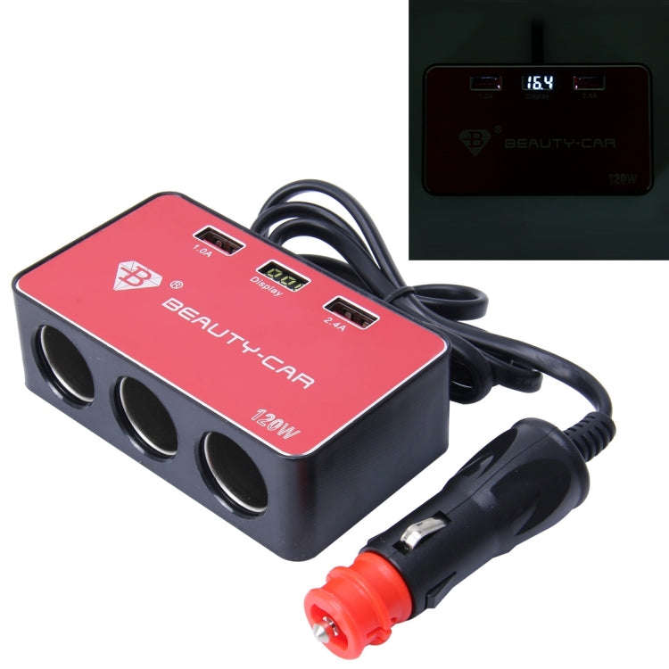 BEAUTY-CAR B-085 ABS Shell 120W 3 Sockets Car Cigarette Lighter Car Charger with 3.4A Dual USB Po...