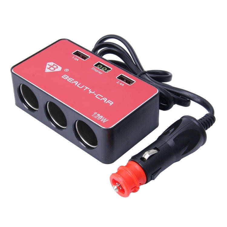 BEAUTY-CAR B-085 ABS Shell 120W 3 Sockets Car Cigarette Lighter Car Charger with 3.4A Dual USB Po...