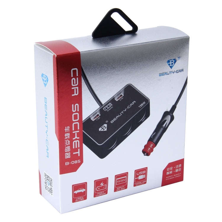 BEAUTY-CAR B-085 ABS Shell 120W 3 Sockets Car Cigarette Lighter Car Charger with 3.4A Dual USB Po...