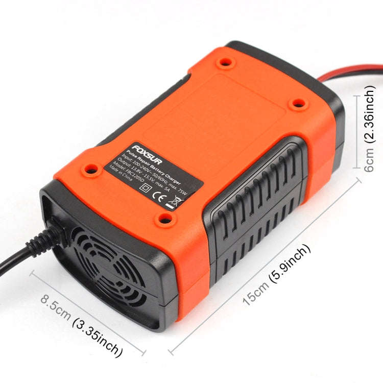 FOXSUR 12V 6A Intelligent Universal Battery Charger for Car Motorcycle, Length: 55cm, EU Plug(Red)