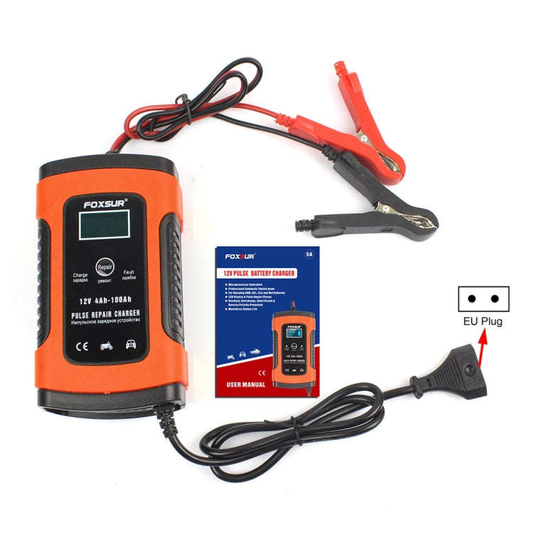 FOXSUR 12V 6A Intelligent Universal Battery Charger for Car Motorcycle, Length: 55cm, EU Plug(Red)