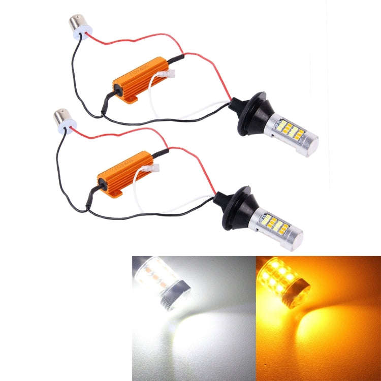 2 PCS 1156/BA15S/BAU15S 10W 1000 LM 6000K White + Yellow Light DRL&Turn Light with 42 SMD-2835-LE...