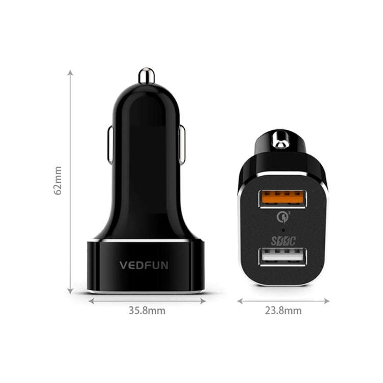 VEDFUN TurboDrive C210 Dual Ports Quick Charge 3.0 + SDDC Technology USB Car Charger for Smartpho...