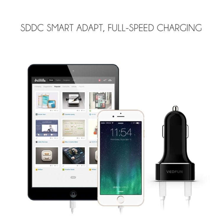 VEDFUN TurboDrive C210 Dual Ports Quick Charge 3.0 + SDDC Technology USB Car Charger for Smartpho...