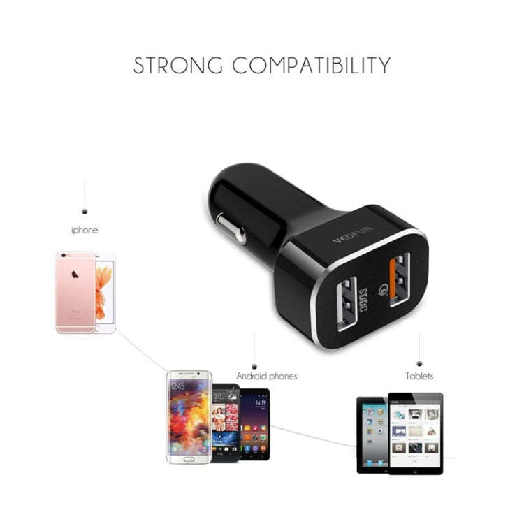 VEDFUN TurboDrive C210 Dual Ports Quick Charge 3.0 + SDDC Technology USB Car Charger for Smartpho...