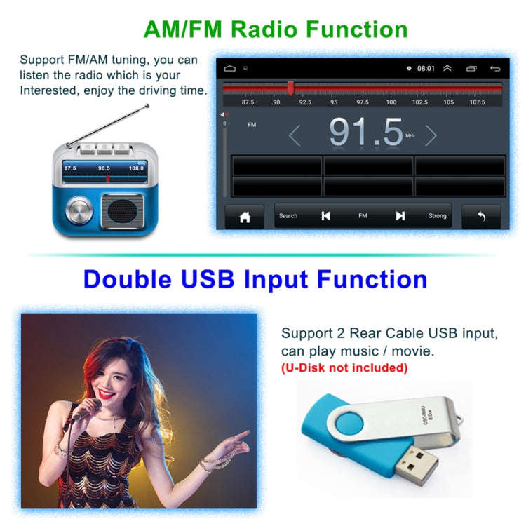 HD 9 inch Universal Car Android 8.1 Radio Receiver MP5 Player, Support FM & Bluetooth & TF Card &...