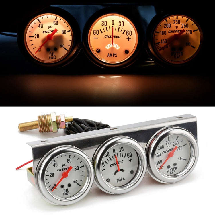 52mm 12V Universal Car Modified Triple Meter 3 in 1 Gauge Oil Press Gauge + Water Temperature Gau...