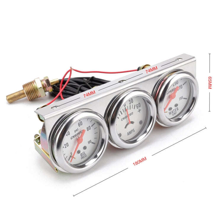 52mm 12V Universal Car Modified Triple Meter 3 in 1 Gauge Oil Press Gauge + Water Temperature Gau...