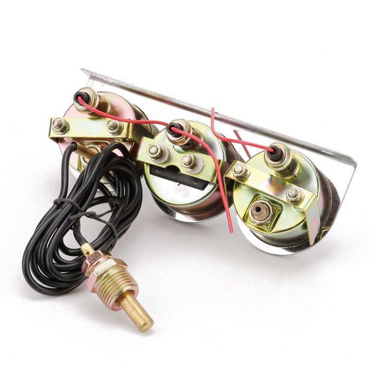52mm 12V Universal Car Modified Triple Meter 3 in 1 Gauge Oil Press Gauge + Water Temperature Gau...