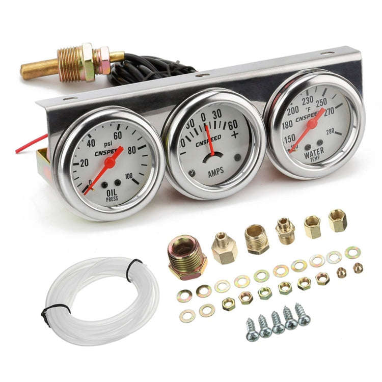 52mm 12V Universal Car Modified Triple Meter 3 in 1 Gauge Oil Press Gauge + Water Temperature Gau...