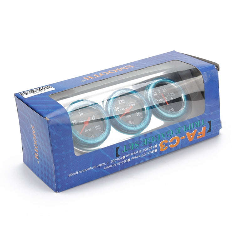 52mm 12V Universal Car Modified Triple Meter 3 in 1 Gauge Oil Press Gauge + Water Temperature Gau...