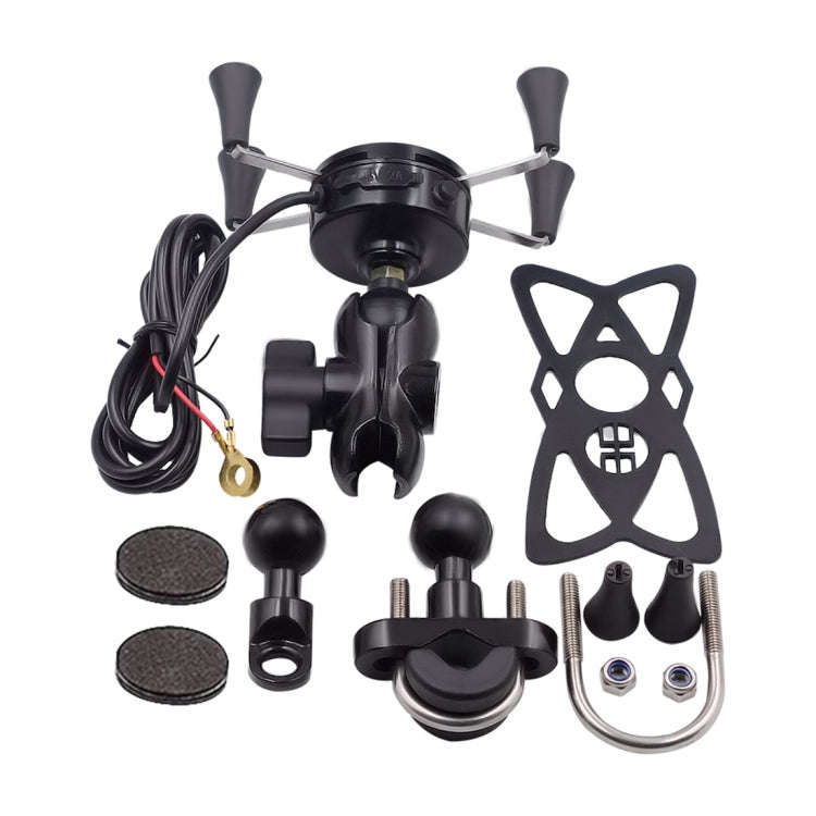 Motorcycle X Shape Aluminum Alloy Phone Bracket 5V 2.1A Phone Charger