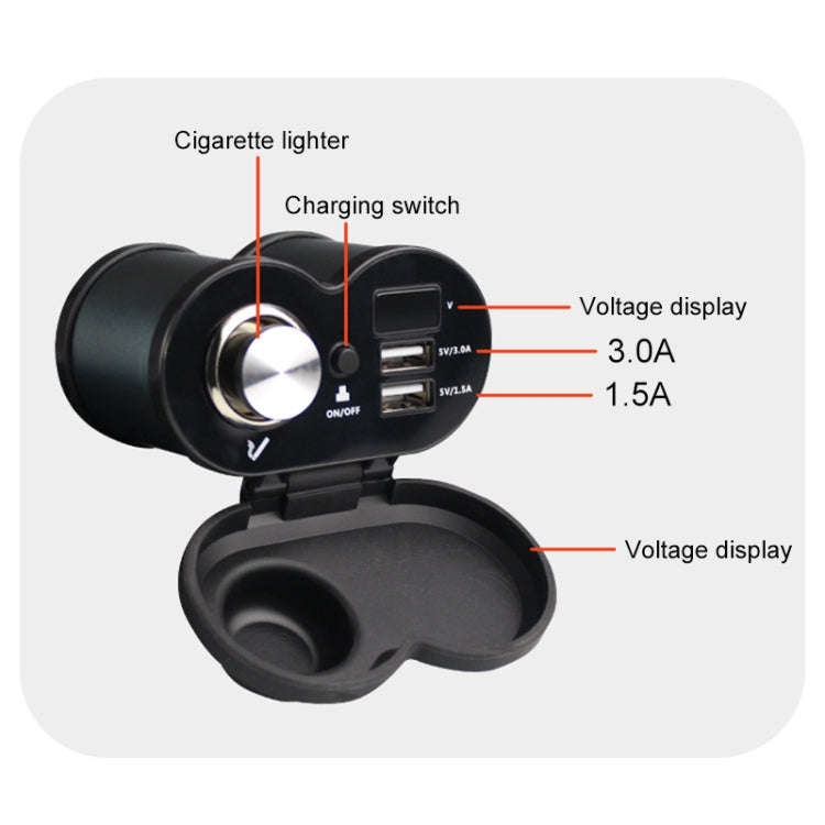 Portable Motorcycle Aluminum Alloy Dual USB Charger Cigarette Lighter (Gold)