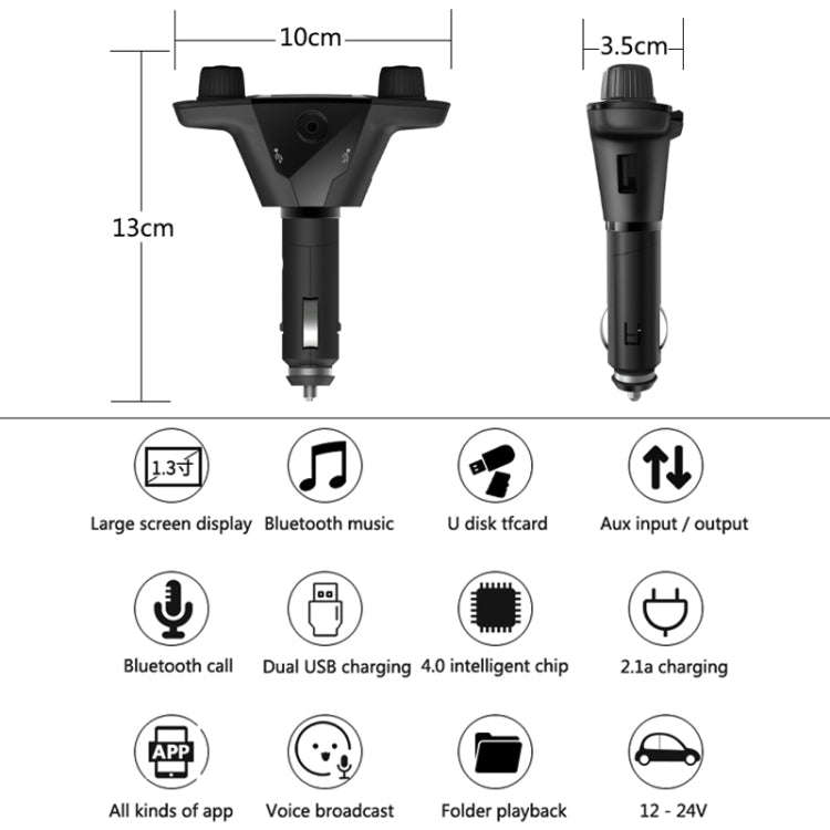 BT06 Dual USB Charging Smart Bluetooth 4.0 + EDR FM Transmitter MP3 Music Player Car Kit with 1.3...