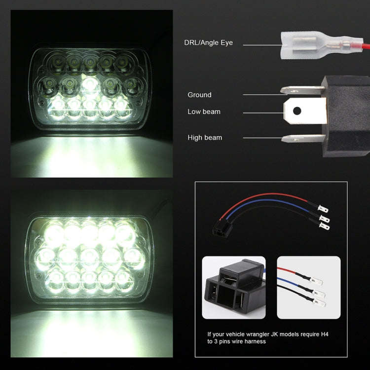 7 inch 5X7 H4 15W DC 9-30V 1500LM IP67 Car Truck Off-road Vehicle LED Work Lights / Headlight, wi...