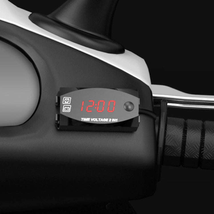 Motorcycle Multi-functional 2 in 1 Digital Display Voltmeter + Electronic Clock, 6-30V IP67 (Red ...
