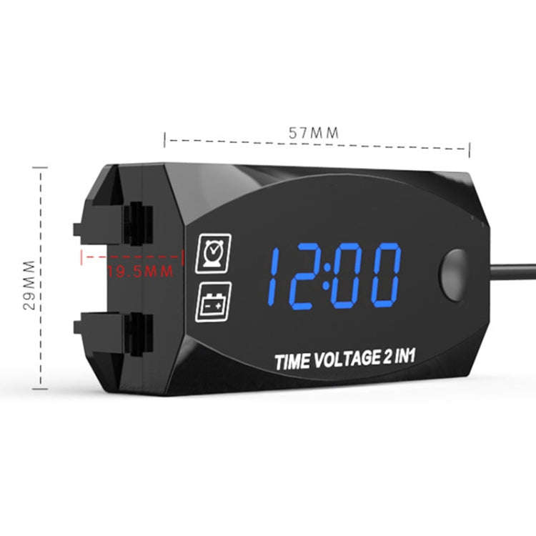 Motorcycle Multi-functional 2 in 1 Digital Display Voltmeter + Electronic Clock, 6-30V IP67 (Blue...