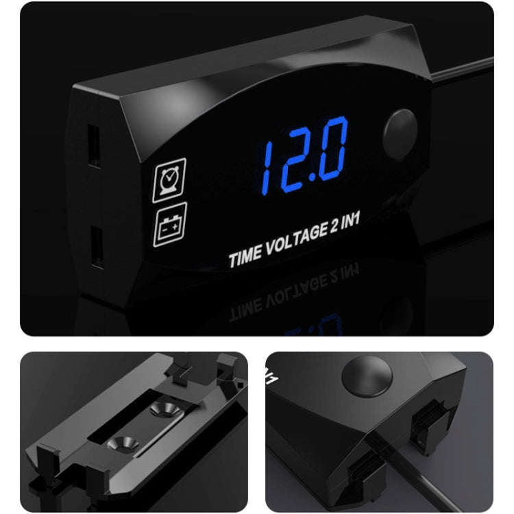 Motorcycle Multi-functional 2 in 1 Digital Display Voltmeter + Electronic Clock, 6-30V IP67 (Blue...