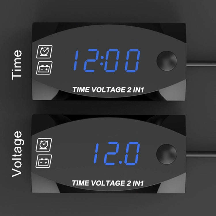 Motorcycle Multi-functional 2 in 1 Digital Display Voltmeter + Electronic Clock, 6-30V IP67 (Blue...