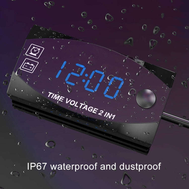 Motorcycle Multi-functional 2 in 1 Digital Display Voltmeter + Electronic Clock, 6-30V IP67 (Blue...