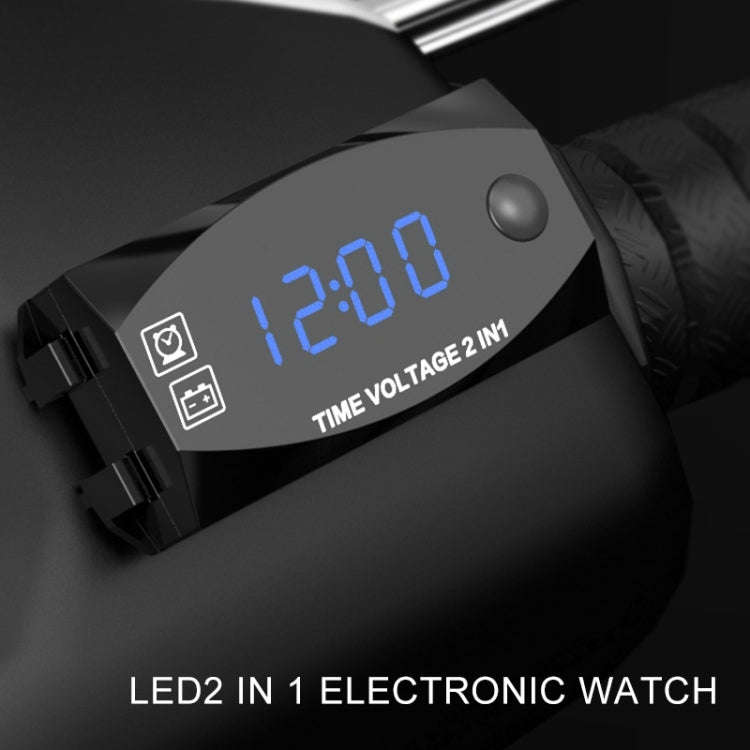 Motorcycle Multi-functional 2 in 1 Digital Display Voltmeter + Electronic Clock, 6-30V IP67 (Blue...
