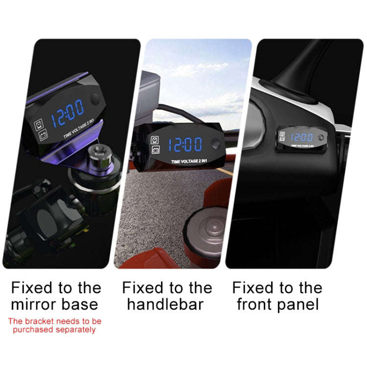 Motorcycle Multi-functional 2 in 1 Digital Display Voltmeter + Electronic Clock, 6-30V IP67 (Blue...