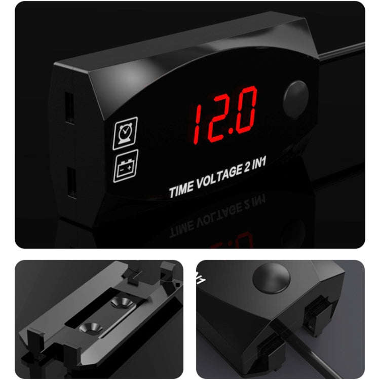 Motorcycle Multi-functional 2 in 1 Digital Display Voltmeter + Electronic Clock, 6-30V IP67 (Red ...