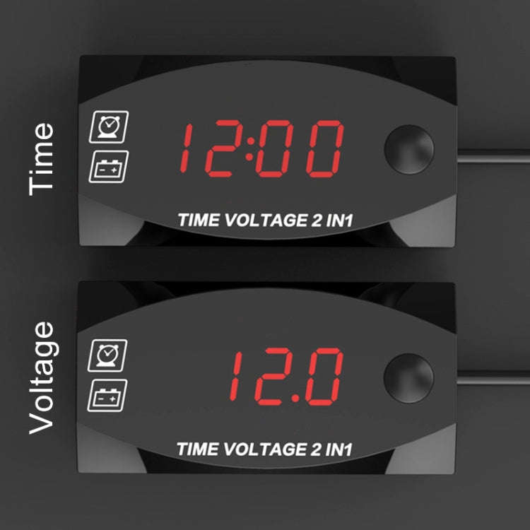 Motorcycle Multi-functional 2 in 1 Digital Display Voltmeter + Electronic Clock, 6-30V IP67 (Red ...