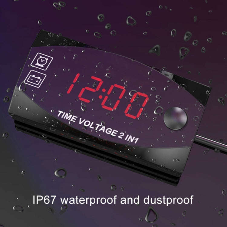 Motorcycle Multi-functional 2 in 1 Digital Display Voltmeter + Electronic Clock, 6-30V IP67 (Red ...