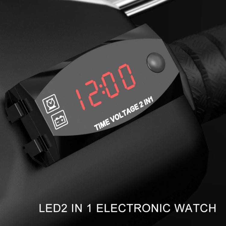 Motorcycle Multi-functional 2 in 1 Digital Display Voltmeter + Electronic Clock, 6-30V IP67 (Red ...