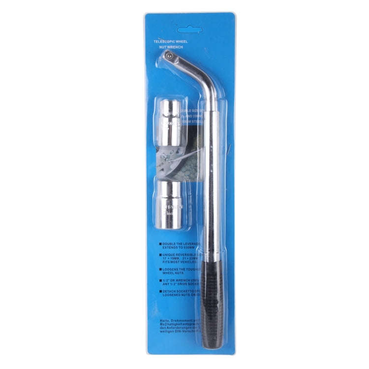 Telescoping Wheel Lug Wrench with Reversible 17mm & 19mm, 21mm & 23mm Socket Adapters And Extende...