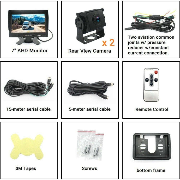 PZ612-2AHD IP67 120 Degree Car AHD 1080P 2 Megapixels 7 inch Front and Rear Double Recording 2 Wa...