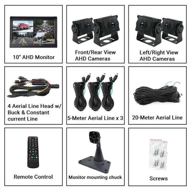 PZ612-4AHD IP67 120 Degree Car AHD 1080P 2 Megapixels 10 inch 4-Way Rearview Mirror Monitor, Nigh...