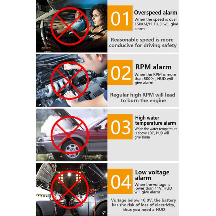 A900 OBD2 3.5 inch Vehicle-mounted Head Up Display Security System, Support Car Speed / Engine Re...