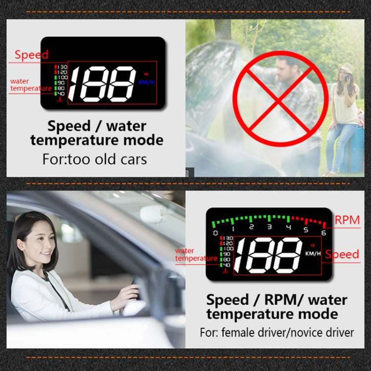 A900 OBD2 3.5 inch Vehicle-mounted Head Up Display Security System, Support Car Speed / Engine Re...