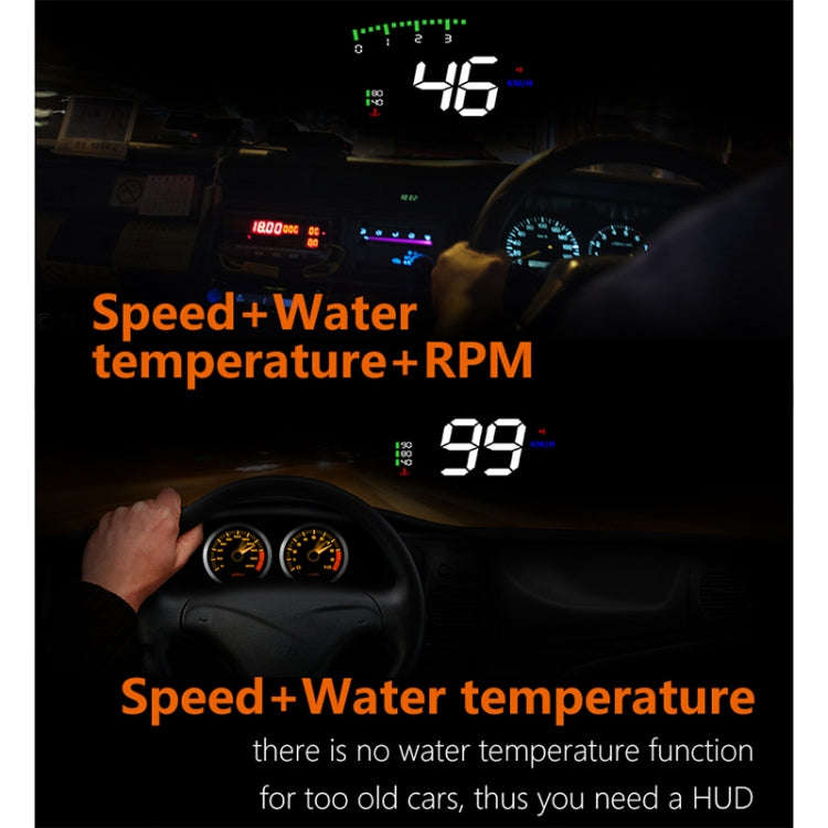 A900 OBD2 3.5 inch Vehicle-mounted Head Up Display Security System, Support Car Speed / Engine Re...