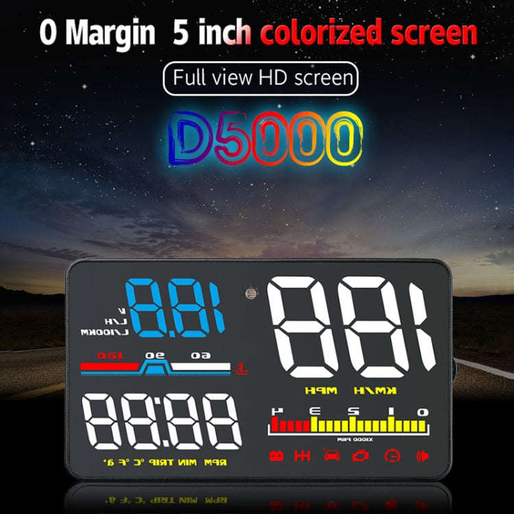 D5000 OBD2 5 inch Vehicle-mounted Head Up Display Security System, Support Car Speed / Engine Rev...