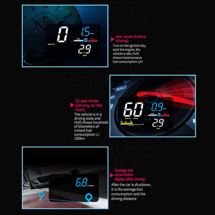 D5000 OBD2 5 inch Vehicle-mounted Head Up Display Security System, Support Car Speed / Engine Rev...