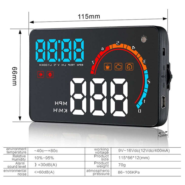 D2500 OBD2+GPS 4 inch Vehicle-mounted Head Up Display Security System, Support Car Speed / Engine...