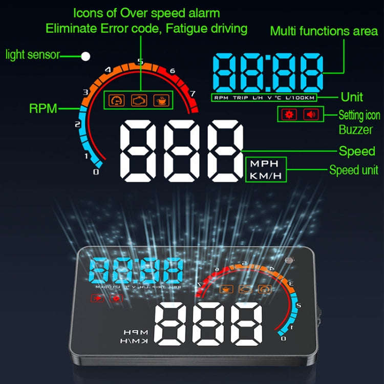 D2500 OBD2+GPS 4 inch Vehicle-mounted Head Up Display Security System, Support Car Speed / Engine...