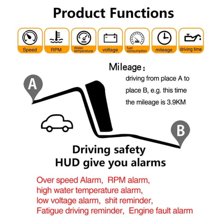 D2500 OBD2+GPS 4 inch Vehicle-mounted Head Up Display Security System, Support Car Speed / Engine...