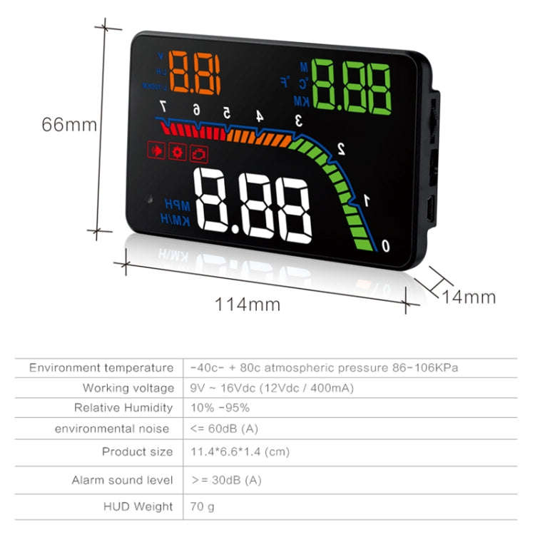 T100 OBD2 4 inch Vehicle-mounted Head Up Display Security System, Support Car Speed / Engine Revo...