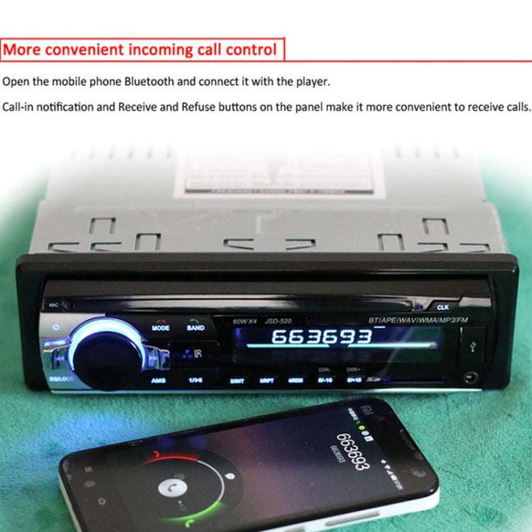 JSD-520 Car Stereo Radio MP3 Audio Player Support Bluetooth Hand-free Calling / FM / USB / SD, Or...