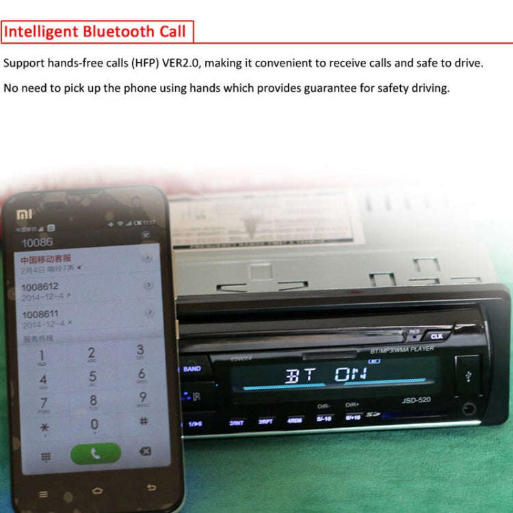 JSD-520 Car Stereo Radio MP3 Audio Player Support Bluetooth Hand-free Calling / FM / USB / SD, Or...