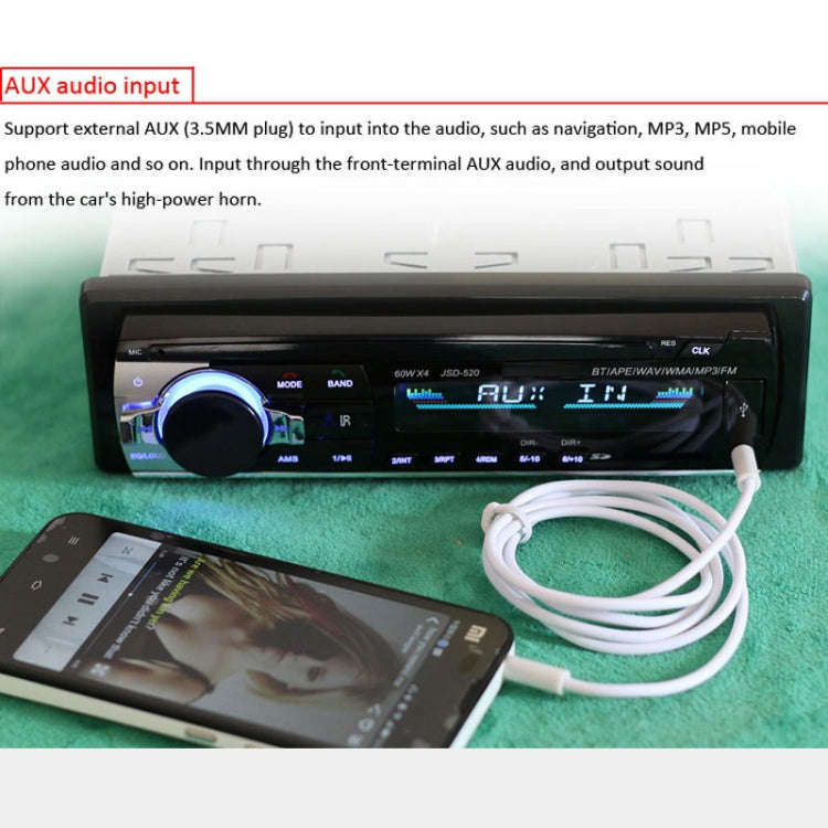 JSD-520 Car Stereo Radio MP3 Audio Player Support Bluetooth Hand-free Calling / FM / USB / SD, Or...