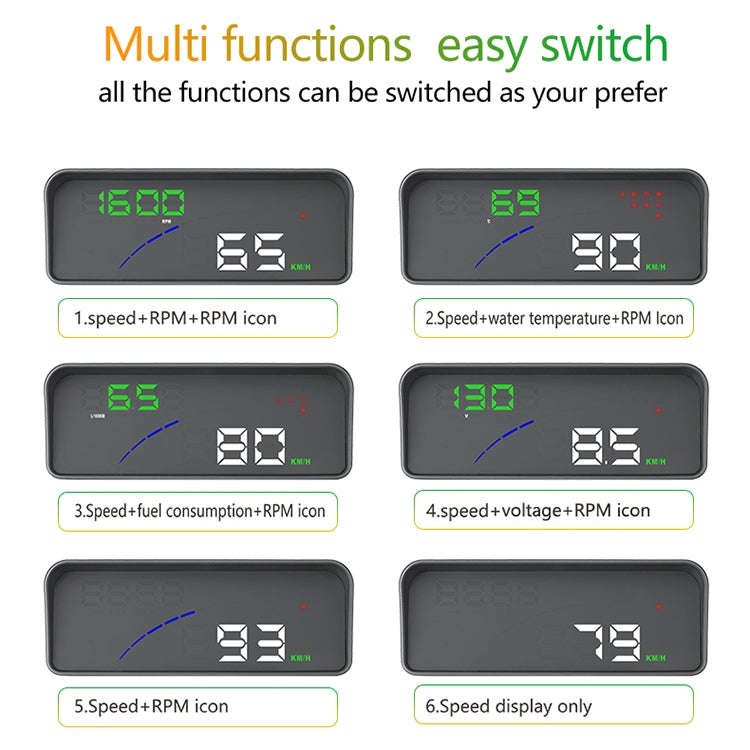 P9 HUD 3.6 inch Car OBD2 Smart Digital Meter with Multi-color, Speed & RPM & Water Temperature & ...